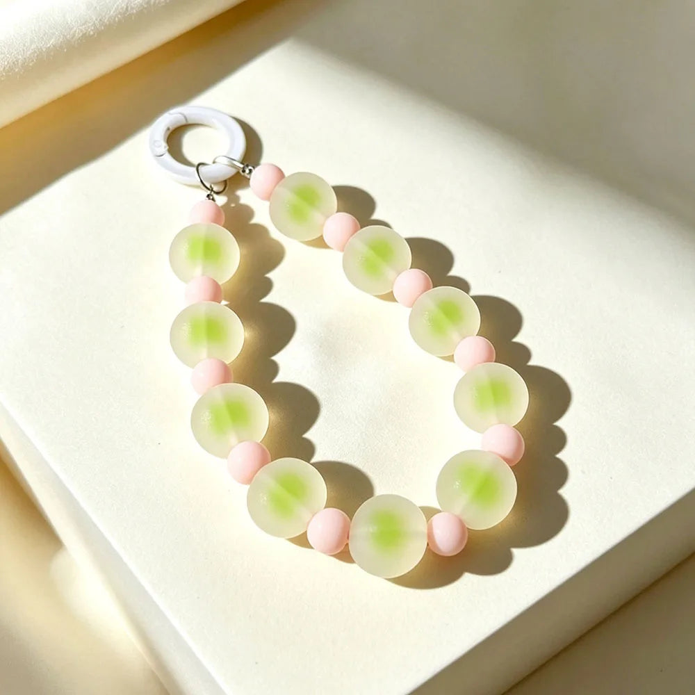 Jelly Colorful Acrylic Beaded Phone Charm Strap Frosted Style Wristlet Lanyard Keychain Pendant for Phone Case Bag Accessories