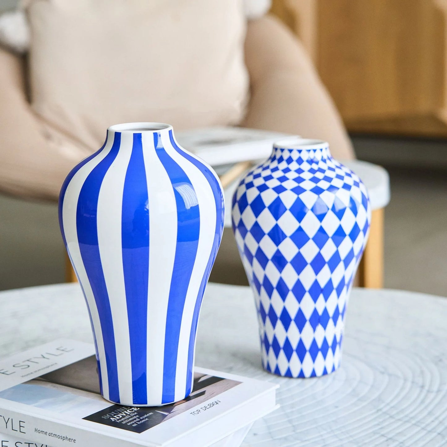 Modern Style Vase Blue Ceramic for Home Decoration