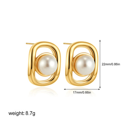 Elegant Stainless Gold Plated Pearl Steel Earrings for Women
