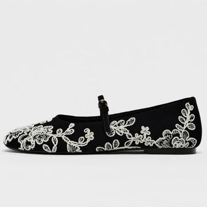 Elegant Flower Embroidery Ballet Flats Women