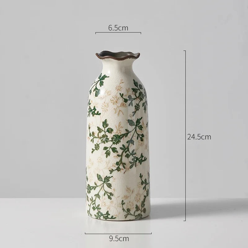 Ceramic Vase For Home Decoration Living Room Decor  Hydroponic Flower Arrangement Pastoral Style Green Vase Flower Pot For Plant
