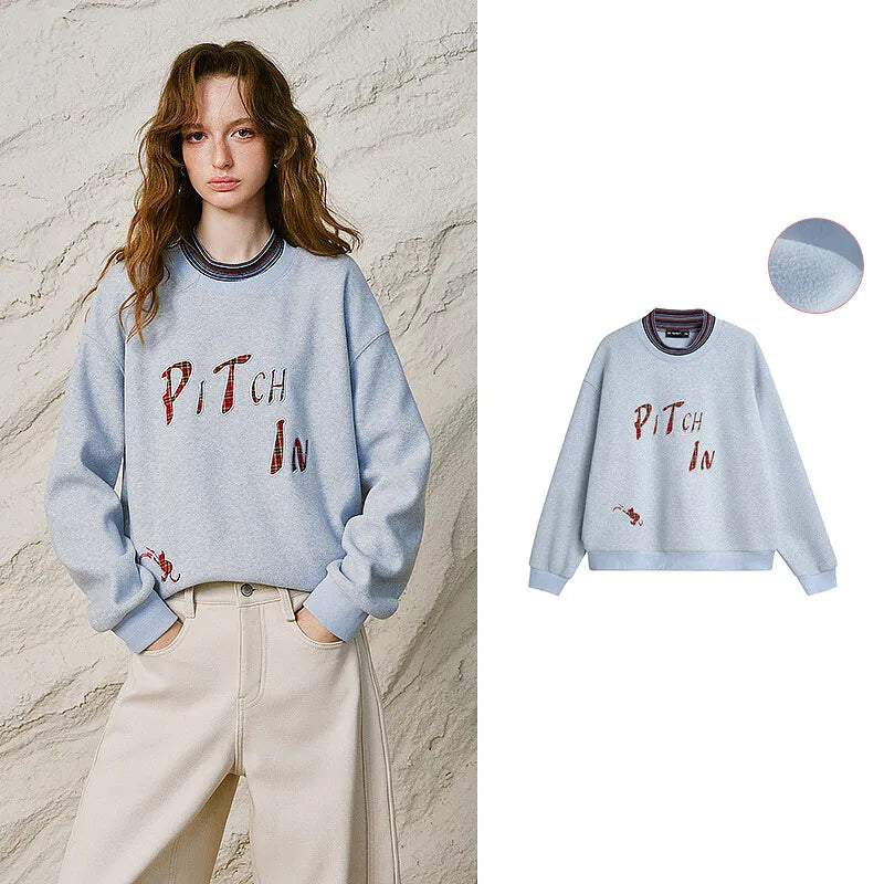 Women Sweatshirt New Striped Stand Collar Warm Loose Top