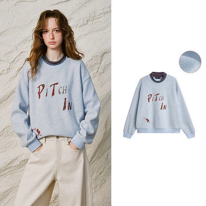 Women Sweatshirt New Striped Stand Collar Warm Loose Top