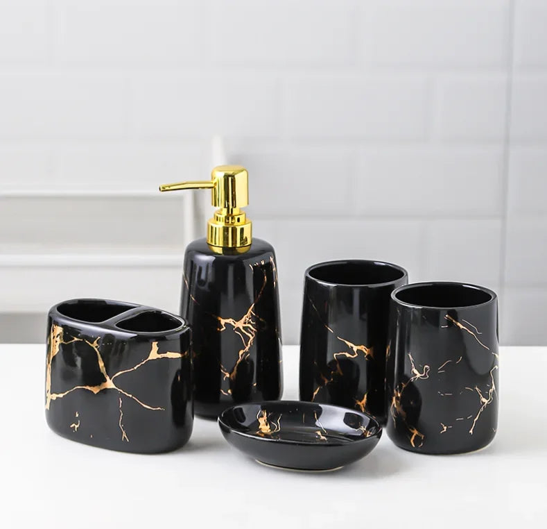 Ceramic Toiletries Bathroom Set Marble Porcelain