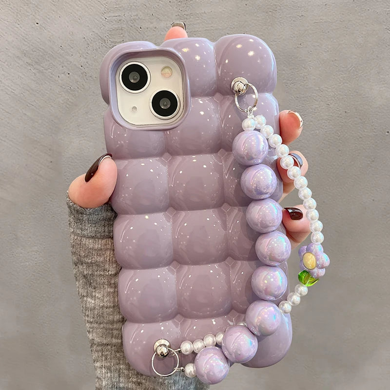 Luxury Pearl Bracelet  3D Ice Lattice Case For iPhone 13 Pro Max 16 15 14 11 12 Phone Back Cover