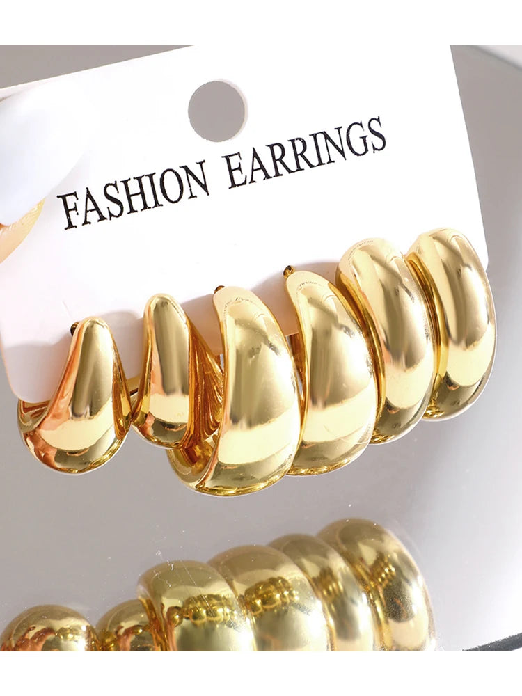 12pcs/Set Classic Fashion Twist Drop Design Women's Gold-Color Earrings For Daily Workplace And Party Outfits