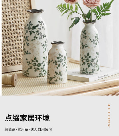 Ceramic Vase For Home Decoration Living Room Decor  Hydroponic Flower Arrangement Pastoral Style Green Vase Flower Pot For Plant