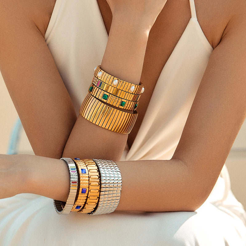 New Gold Plated Stainless Elastic Bracelet For Women