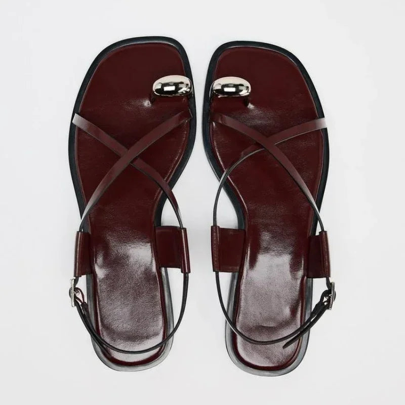 Fashion Brand Flat Sandals Women Cross Strap Buckle Metal Decoration Comfort Casual