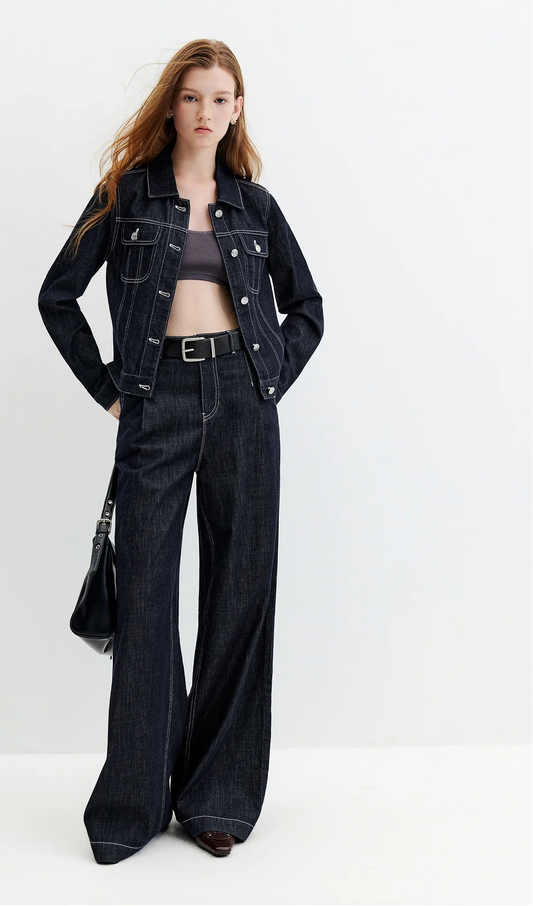 Vintage Denim Jacket Jeans Set Slim Trucker Coat Straight Leg Jeans Co-ord for Retro Street Chic Style