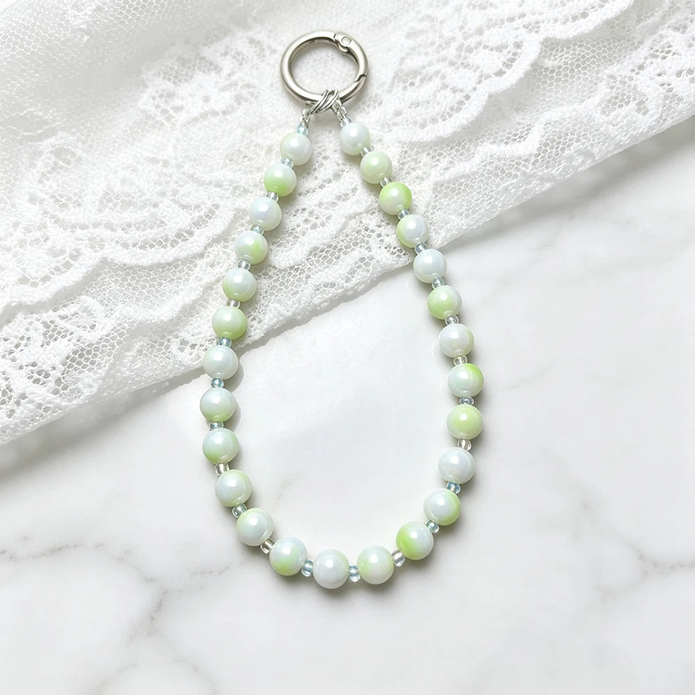 Anti-lost Beaded Phone Lanyard Aesthetic Iridescent Acrylic Beads Wrist Strap Phone Chain Durable Keychain Bag Charm for Women