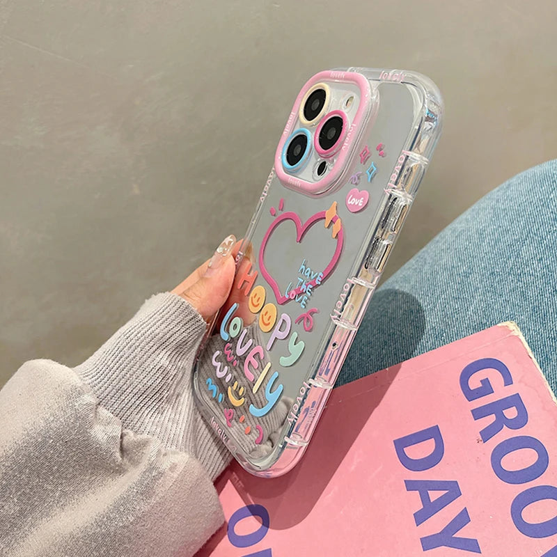 Lovely Girl Heart Mirror Phone Case For iPhone 11 12 13 14 15 16 Pro Max Back Cover