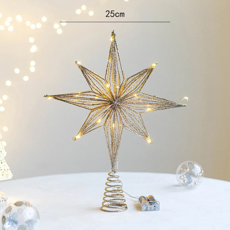 Christmas Tree Toppers Star With LED String Lights Ornaments For Christmas