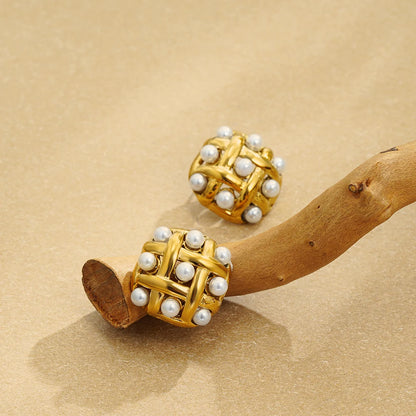 Elegant Stainless Gold Plated Pearl Steel Earrings for Women