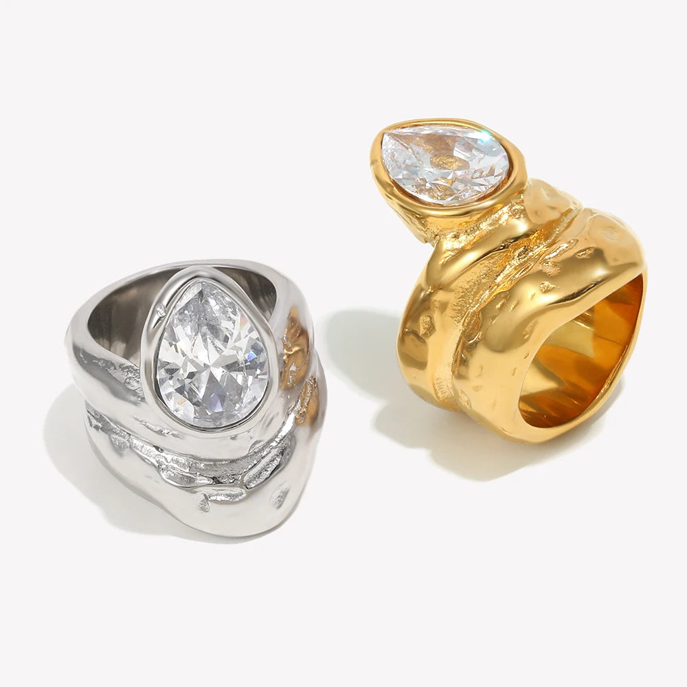Stainless Steel Trendy Statement Double-layer Water Droplet Zircon Gold Plated Tarnish Free For Jewelry Decoration