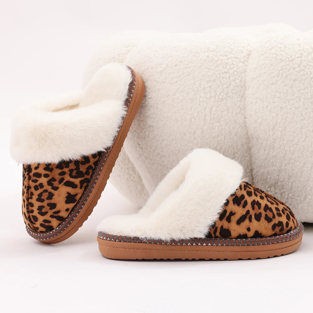 Fur Collar Fluffy Winter Slippers Indoor Outdoor