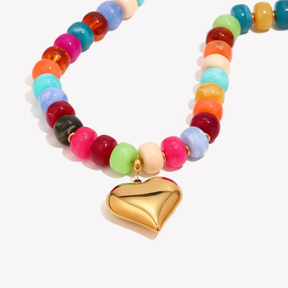 Heart Pendant Necklace Waterproof Stainless Steel Chunky Necklace For Women