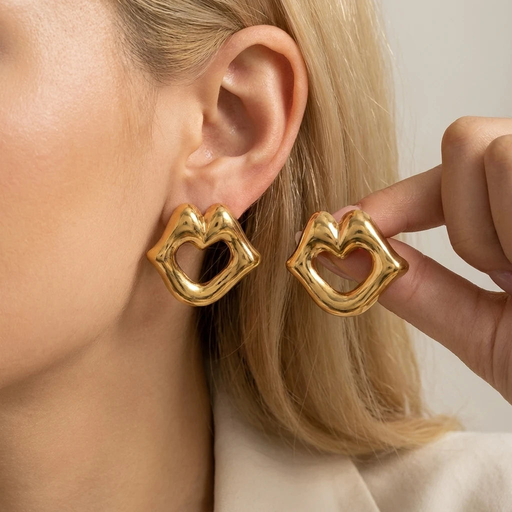 Personalized Lip Design Stainless Steel Earrings for Women Fashion Gold Color Geometric Spiral Lines Earrings Versatile Jewelry