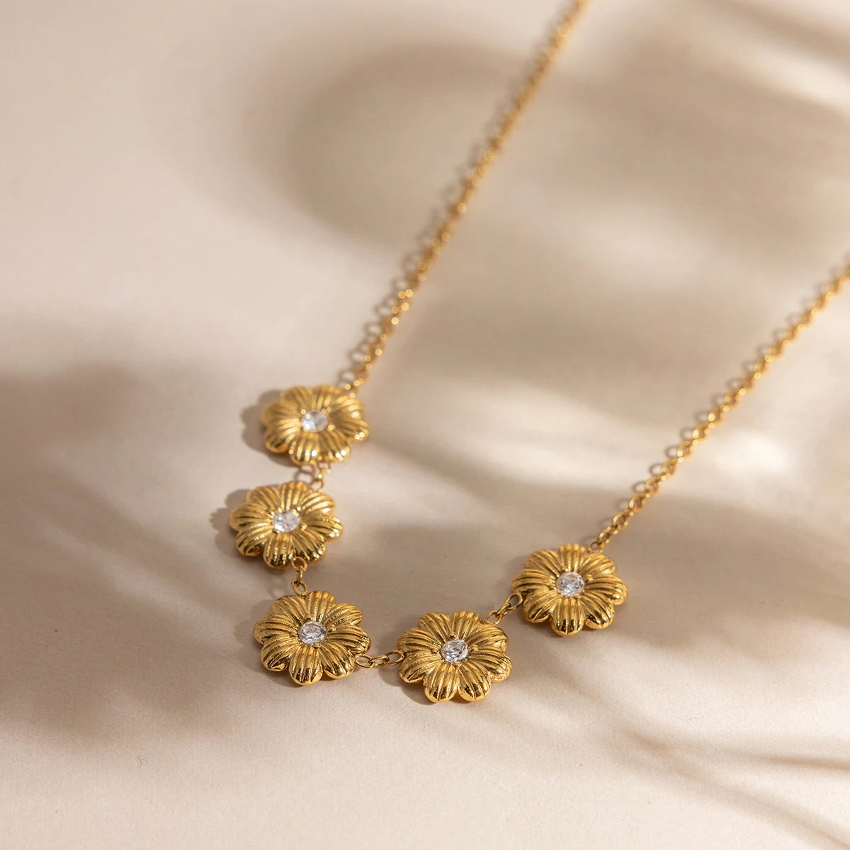 Sweet Flower Pendant Y-Shape Necklace Women's 18K Gold Plated Stainless