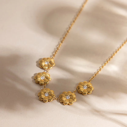 Sweet Flower Pendant Y-Shape Necklace Women's 18K Gold Plated Stainless