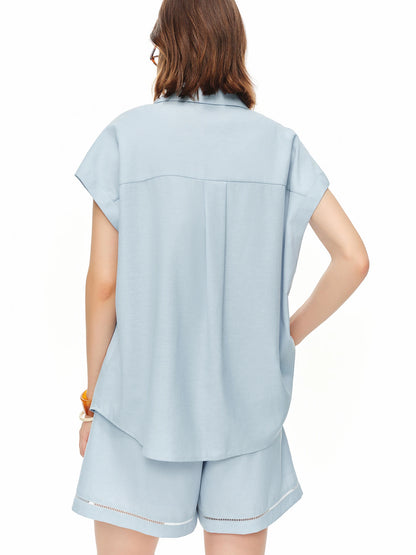 Summer Women Two Piece Shirt & Trouser Set, Relaxed Minimalist Matching Co-ord for Office Commute Quiet Luxury Style
