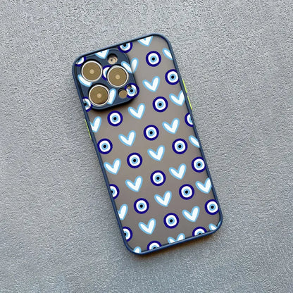 Evil Eye Glossy Heart Pattern Phone Case for iPhone 14 15 Pro Max Plus 11 12 13 Mini Pro Max 16 17 Pro Max Shockproof Back Cover