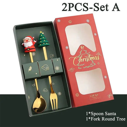 Christmas Set Stainless Steel Creative Cartoon Knife Fork Spoon 2/4/6pcs Set Holiday
