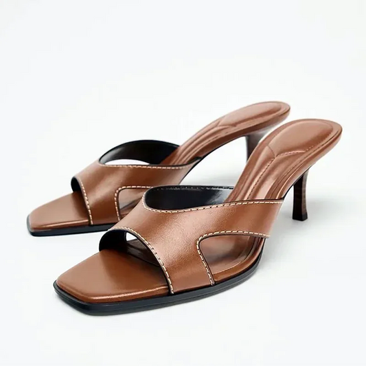 Retro Brown Sewing Design Brand Slippers Women