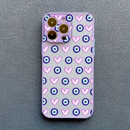 Evil Eye Glossy Heart Pattern Phone Case for iPhone 14 15 Pro Max Plus 11 12 13 Mini Pro Max 16 17 Pro Max Shockproof Back Cover
