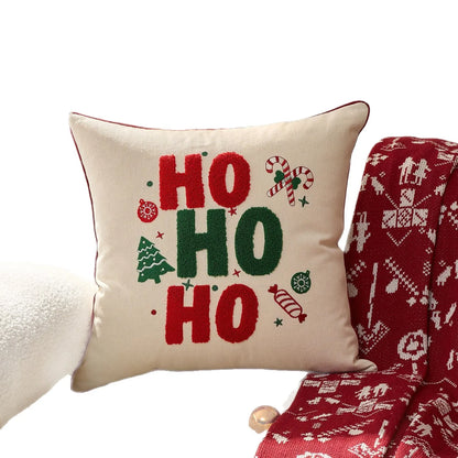 1Pcs Red Christmas Embroidery 'HOHOHO' Snowflake & Gingerbread Man Cushion Pillow Cover Festive
