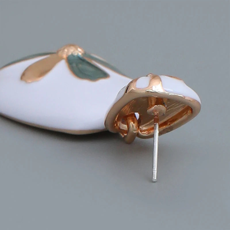 Enamel Flower Metal Dangle Post Earrings For Women