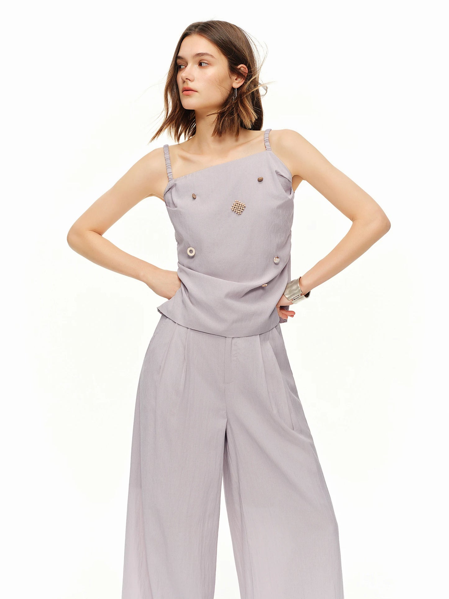 Women Coastal Wander Leisure Fashion Outfit,New French Holiday Camisole & High Waist Wide Leg Pants Set