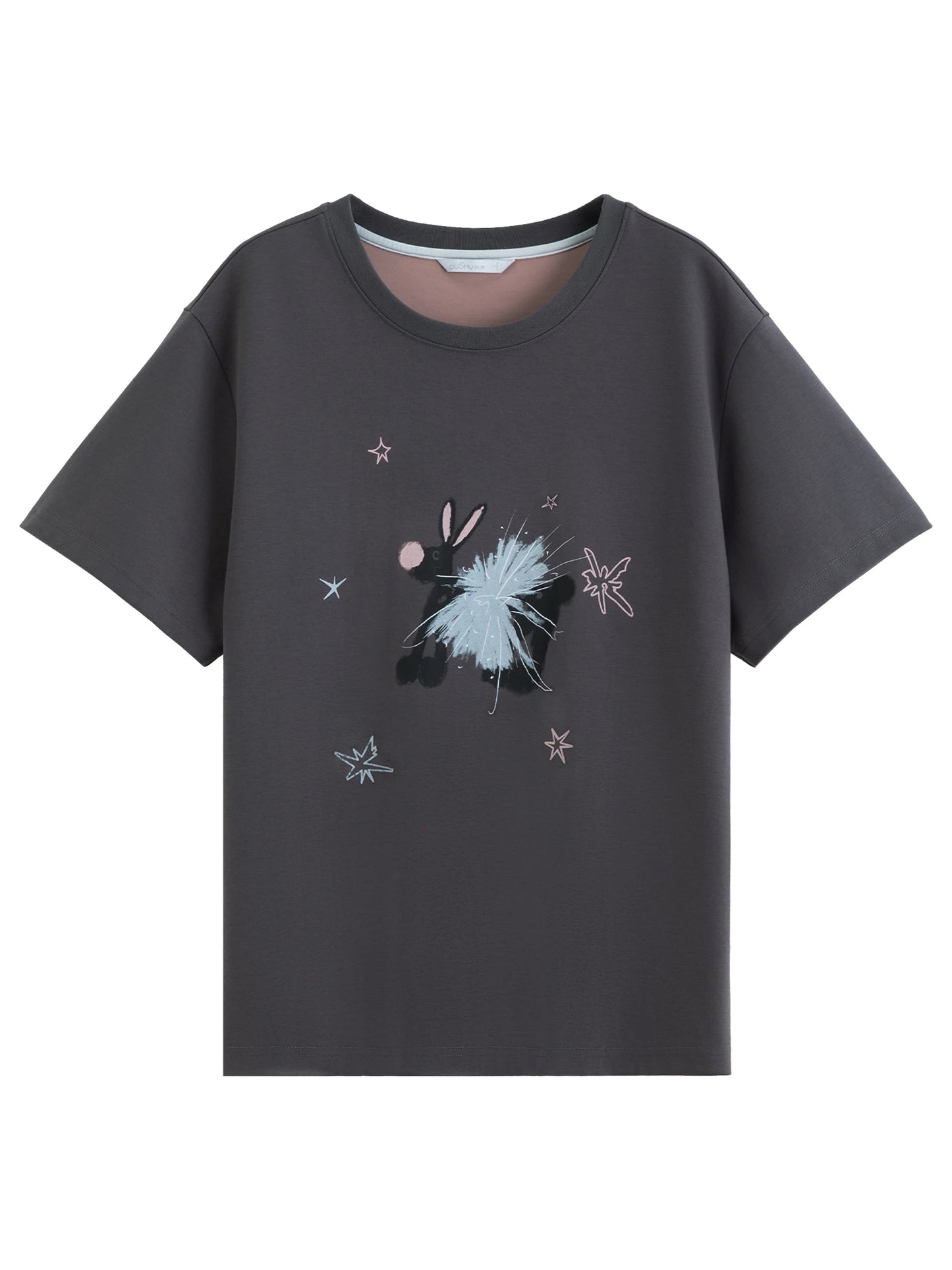 Women Sweet Cartoon Hand-Painted Print Casual T-Shirt and Skirt