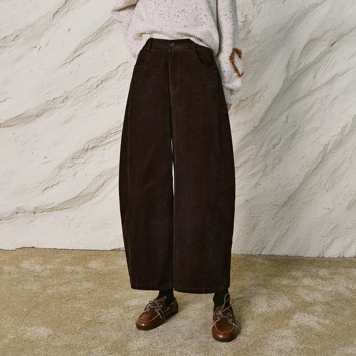 Women Casual Pants New Pure Cotton Corduroy Elastic Waist Forward Seam Cropped Curved Pants