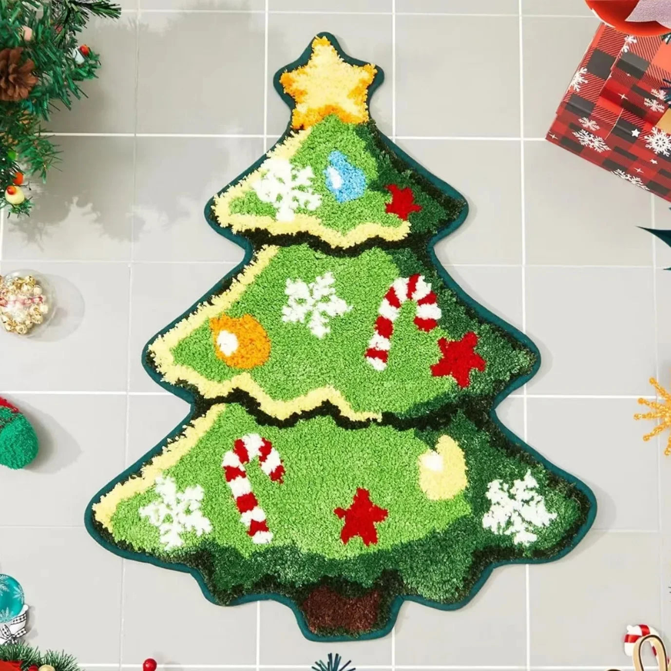 Cartoon Christmas Tree Wool-like Carpet Soft Rugs