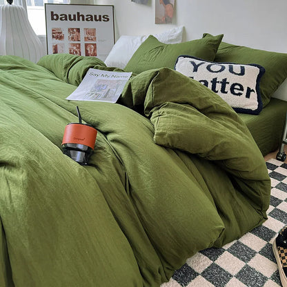 Solid color Duvet Cover set with Pillow Case Bed Sheet Olive Green