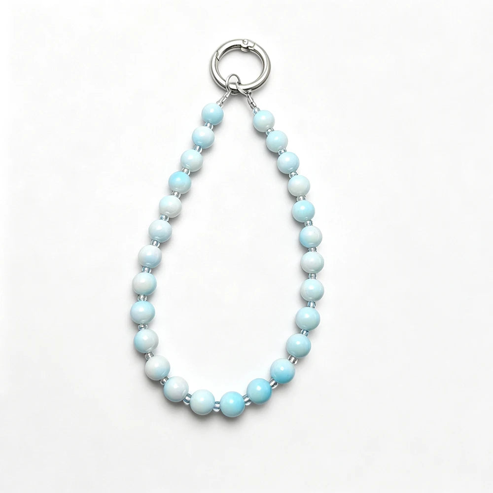 Anti-lost Beaded Phone Lanyard Aesthetic Iridescent Acrylic Beads Wrist Strap Phone Chain Durable Keychain Bag Charm for Women
