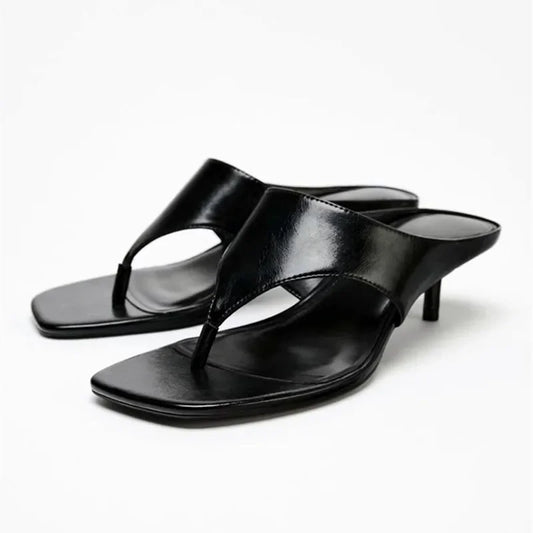 Black Soft High Heel Slippers