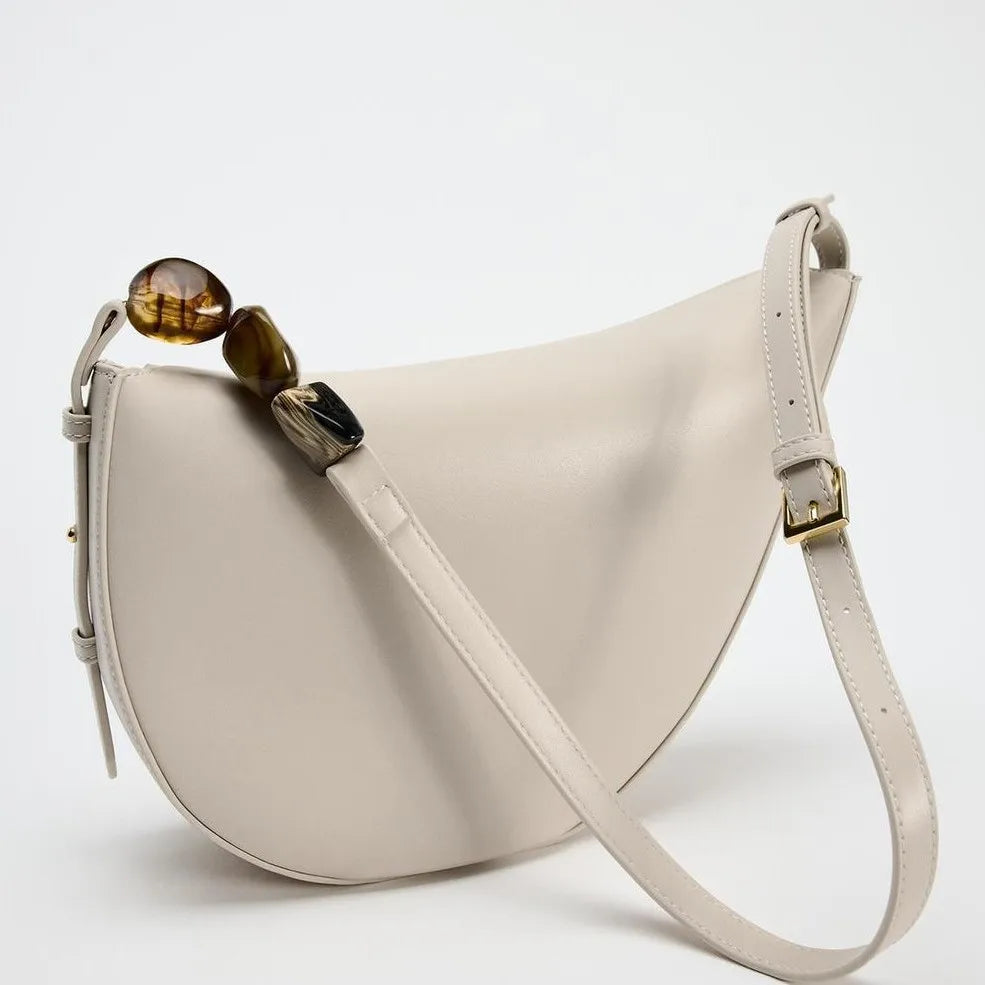 Fashion Beading Women Shoulder Bag Half Moon Handbags
