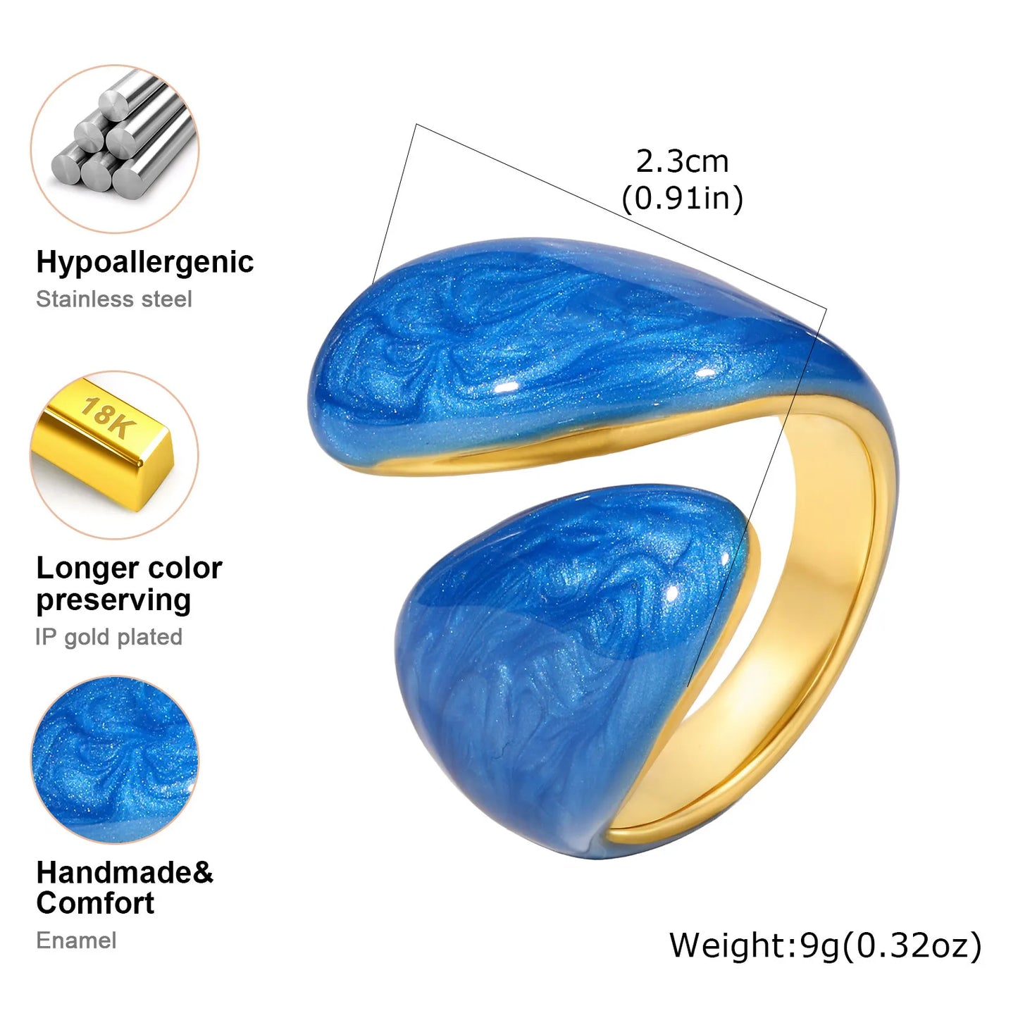 Chunky Open Twist Stackable Rings for Women, Blue Geometric Bold Enamel Crossover Statement Ring Band Waterproof