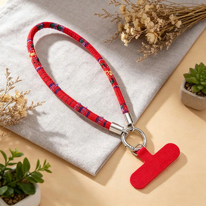 6mm Thick Ethnic Pattern Fabric Phone Wrist Lanyard Boho Braided Short Hand Strap for Cell Phone Detachable Anti Drop Key Chain