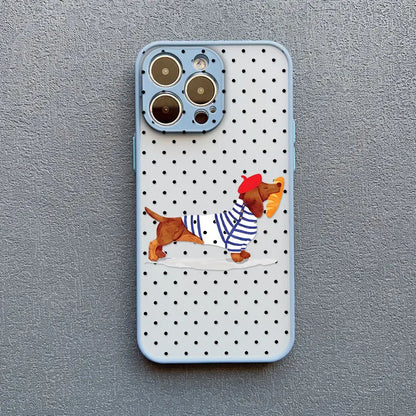 Black Polka Dot Sausage Dog Cute Cartoon Phone Case For iPhone 17 16 Pro Max 15 14 Pro Max Plus 13 Mini 12 11 Pro Max Back Cover