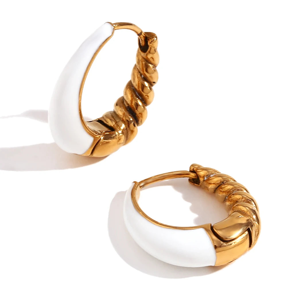 Enamel Asymetric Love Twisted Earrings Colorful 18K Gold Plated  316L Stainless Steel Ear Jewelry