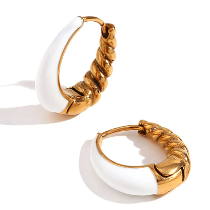Enamel Asymetric Love Twisted Earrings Colorful 18K Gold Plated  316L Stainless Steel Ear Jewelry