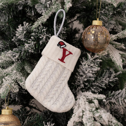 1PC A-Z Letter Hanging Christmas Stockings Knitted Socks Christmas Tree Hanging