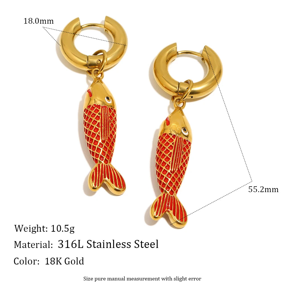 Colored Blue Green Oil Dripping Fish Earrings Enamel Hoop Earring Women's Hypoallergenic Tarnish Free Jewelry