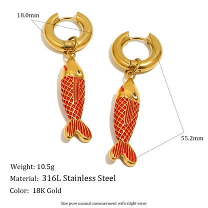 Colored Blue Green Oil Dripping Fish Earrings Enamel Hoop Earring Women's Hypoallergenic Tarnish Free Jewelry