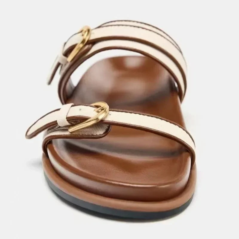Denim Metal Belt Buckle slippers Women Fashion Shoes Designer Platform