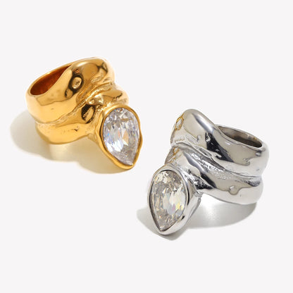 Stainless Steel Trendy Statement Double-layer Water Droplet Zircon Gold Plated Tarnish Free For Jewelry Decoration