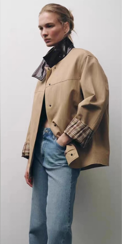 New Arrival Loose Fit Stand Collar Color Women's